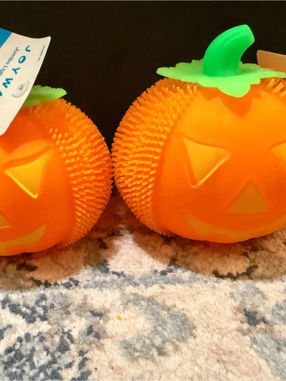 Orange Pumpkin Jack-o'-Lantern Puffer Ball - Green Stem